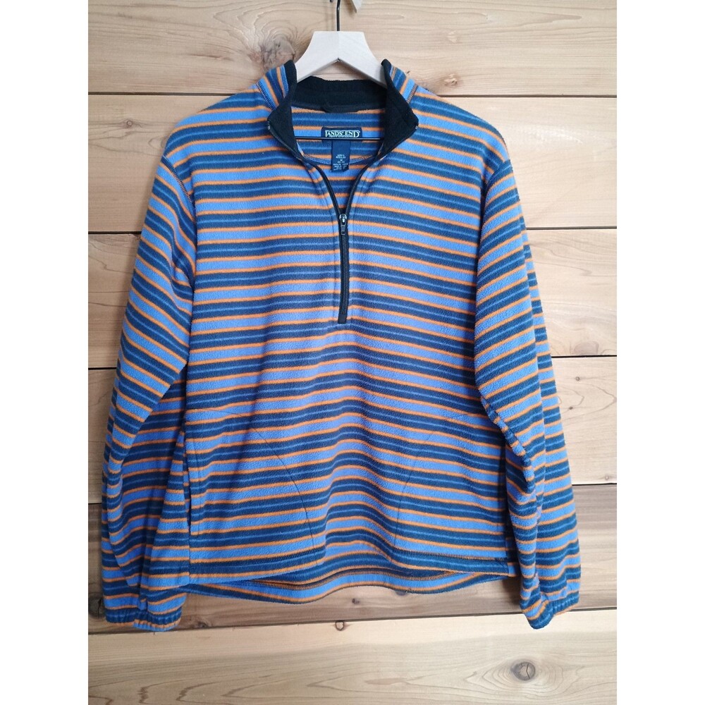 Lands End Men's Fleece Pullover Striped Quarter Zip Large With Pockets Vintage?